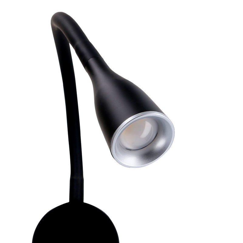 DE-0268-NEG, READING LIGHTS CROBAT LED 3.8W LED WARM-WHITE 3000K ON-OFF BLACK 311LM, Black, Opal