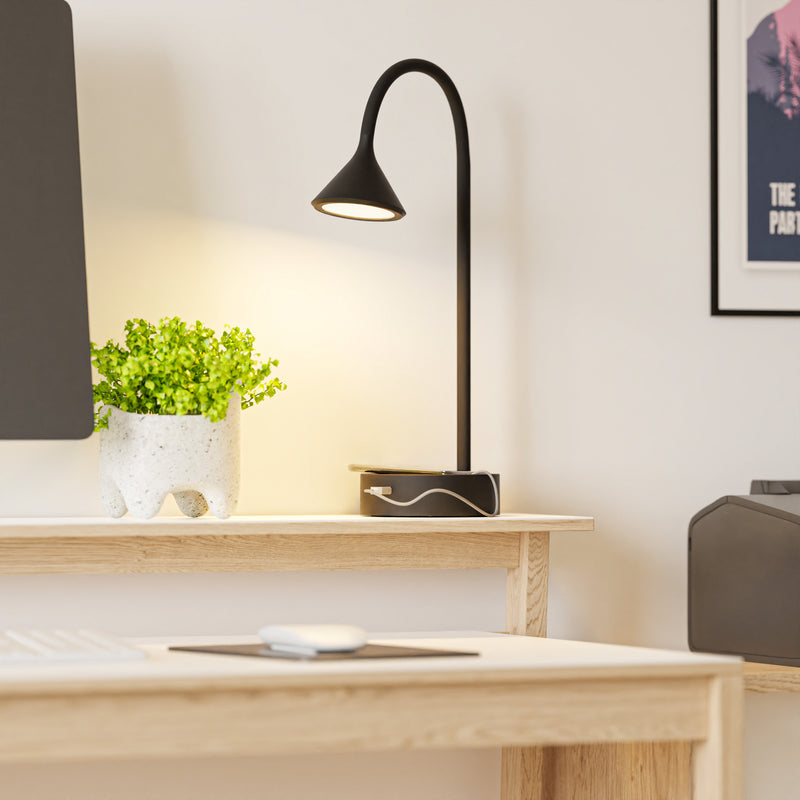 DE-0271-NEG, TABLE LAMP DING LED 6.6W LED WARM-WHITE 3000K ON-OFF BLACK 520.00, Black, Opal