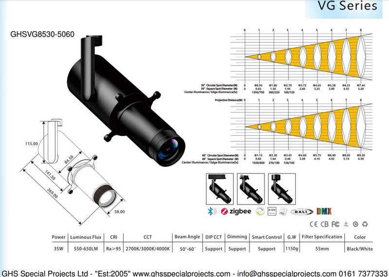 Framing Projector Spotlight Contour Focus Track Mount Black 35Watt