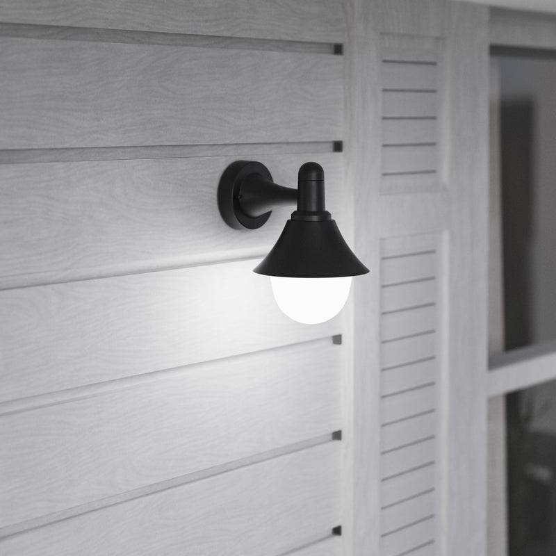 PX-0624-NEG, WALL FIXTURE IP44 ALAN CONIC E27 15W BLACK, Black, OPAL