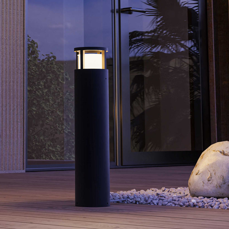 PX-0669-NEG, BOLLARD IP54 ONE LED 6.3W LED WARM-WHITE 3000K ON-OFF BLACK 750, Black, OPAL