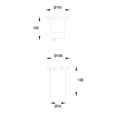 PX-1000-INO, RECESSED UPLIGHTING IP65-IP67 RINGO Ø110MM GU10 8W STAINLESS STEEL, Stainless steel, Transparent