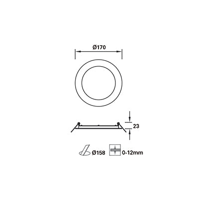 TC-0148-BLA, DOWNLIGHT EASY ROUND Ø170MM LED 12.2W LED WARM-WHITE 3000K ON-OFF  IN IP20, White, Opal