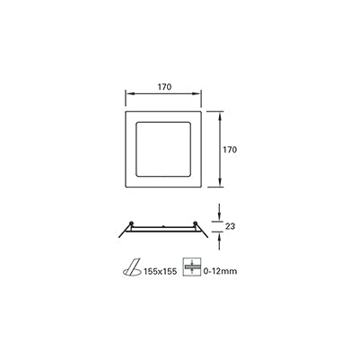 TC-0154-BLA, DOWNLIGHT EASY SQUARE 170MM LED 12.2W LED WARM-WHITE 3000K ON-OFF  IN IP20 , White, Opal