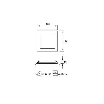 TC-0155-BLA, DOWNLIGHT EASY SQUARE 170MM LED 12.2W LED WARM-WHITE 4000K ON-OFF  IN IP, White, Opal