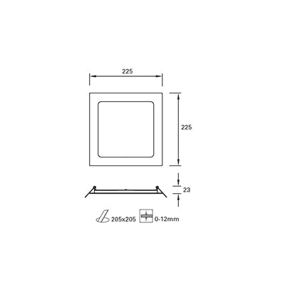 TC-0157-BLA, DOWNLIGHT EASY SQUARE 225MM LED 18.2W LED WARM-WHITE 4000K ON-OFF  IN IP, White, Opal