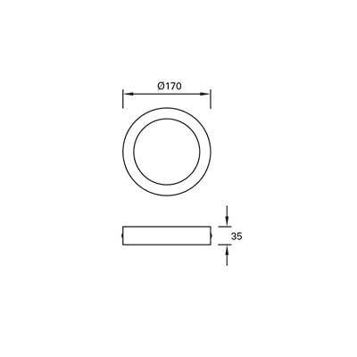 TC-0160-BLA, CEILING FIXTURE EASY ROUND SURFACE Ø170MM IP23 LED 10W LED WARM-WHITE 3000K ON-, White, Opal