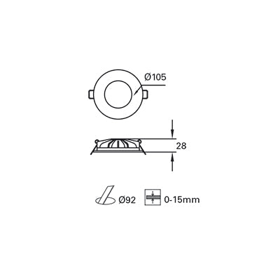 TC-0175-BLA, DOWNLIGHT HIDE Ø105MM LED 7.8W LED WARM-WHITE 3000K ON-OFF  IN IP20 / OUT , White, Transparent