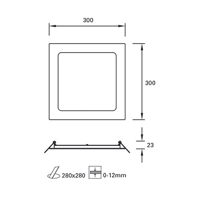 TC-0213-BLA, DOWNLIGHT EASY SQUARE 300MM LED 22W LED WARM-WHITE 4000K ON-OFF  IN IP20, White, Opal