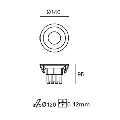 TC-0349-BLA, DOWNLIGHT DORIT Ø140MM LED 15.7W LED WARM-WHITE 3000K ON-OFF  IN IP20 / OU, White, Transparent