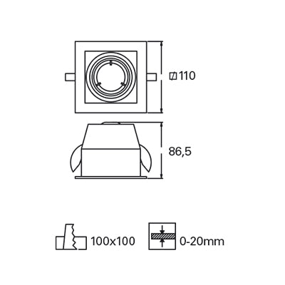 TC-1400-BLA, DOWNLIGHT CARDAN SIMPLE GU10 8W  IP23, White