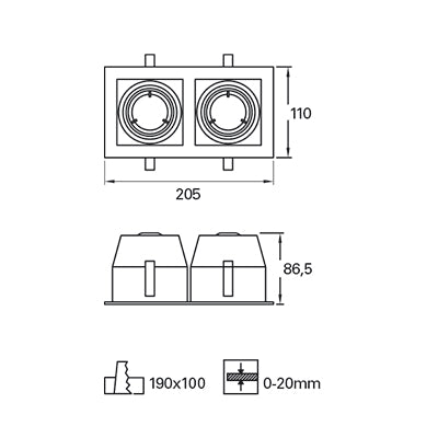 TC-1401-BLA, DOWNLIGHT CARDAN DOUBLE GU10 16W  IP23, White
