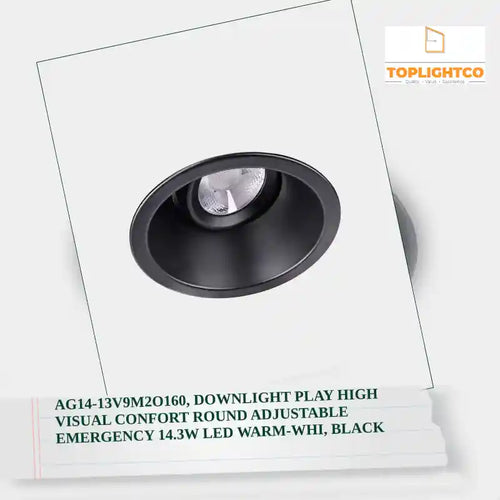 AG14-13V9M2O160, DOWNLIGHT PLAY HIGH VISUAL CONFORT ROUND ADJUSTABLE EMERGENCY 14.3W LED WARM-WHI, Black by@Outfy