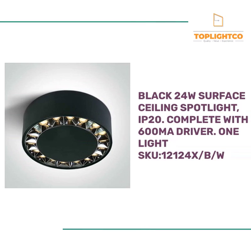 Black 24W Surface ceiling spotlight, IP20. Complete with 600mA driver. One Light SKU:12124X/B/W by@Outfy