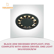 Black 20W Recessed spotlight, IP20. Complete with 450mA driver. One Light SKU:10120X/B/W by@Outfy