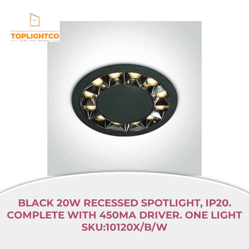 Black 20W Recessed spotlight, IP20. Complete with 450mA driver. One Light SKU:10120X/B/W by@Outfy