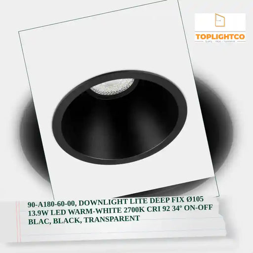 90-A180-60-00, DOWNLIGHT LITE DEEP FIX &Oslash;105 13.9W LED WARM-WHITE 2700K CRI 92 34&ordm; ON-OFF BLAC, Black, Transparent by@Outfy