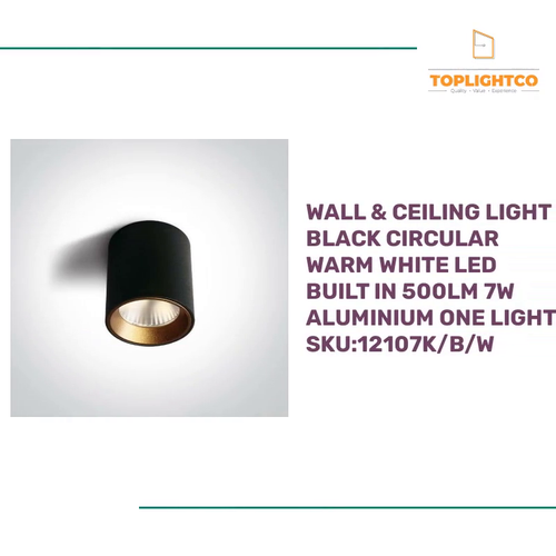 Wall &amp; Ceiling Light Black Circular Warm White LED built in 500lm 7W Aluminium One Light SKU:12107K/B/W by@Outfy
