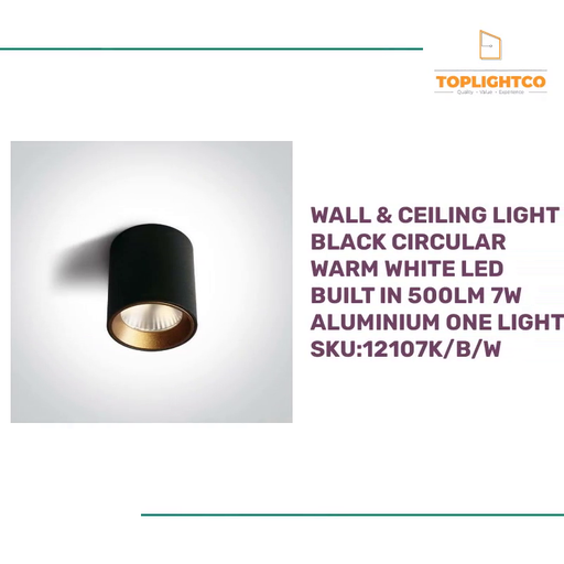 Wall &amp; Ceiling Light Black Circular Warm White LED built in 500lm 7W Aluminium One Light SKU:12107K/B/W by@Outfy