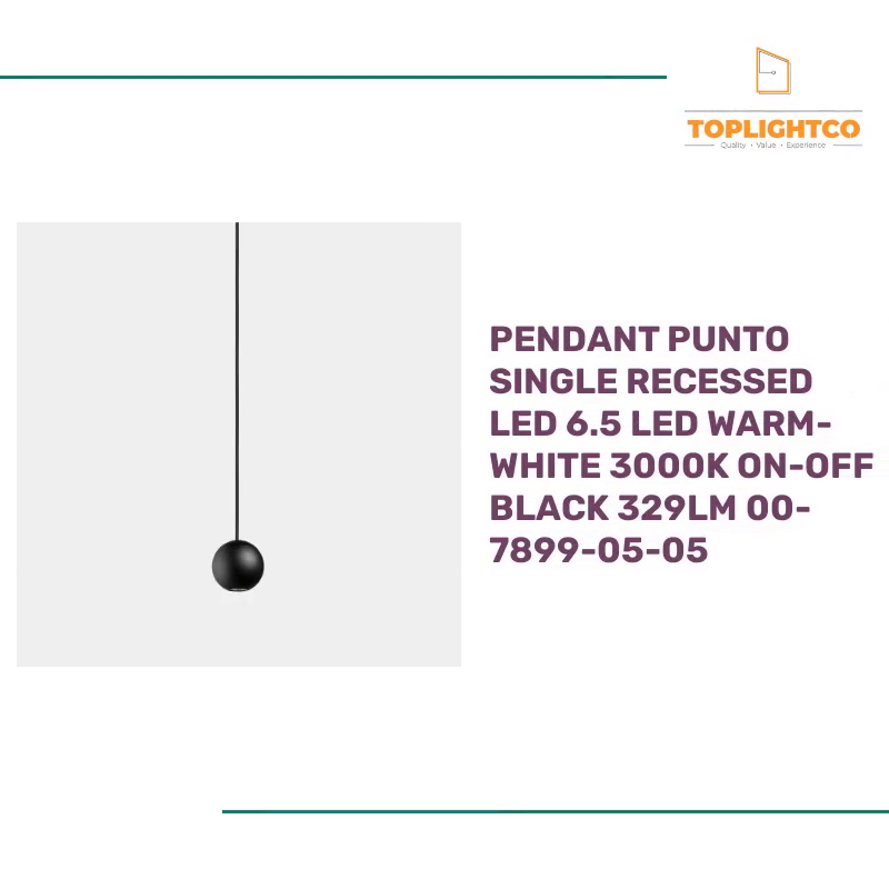 PENDANT PUNTO SINGLE RECESSED LED 6.5 LED WARM-WHITE 3000K ON-OFF BLACK 329LM 00-7899-05-05 by@Outfy