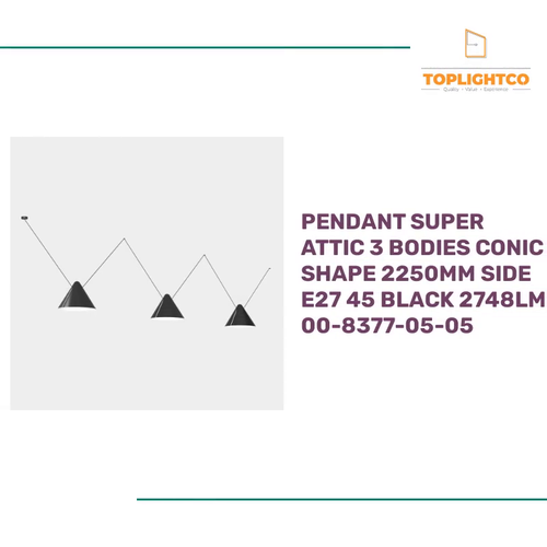 PENDANT SUPER ATTIC 3 BODIES CONIC SHAPE 2250MM SIDE E27 45 BLACK 2748LM 00-8377-05-05 by@Outfy