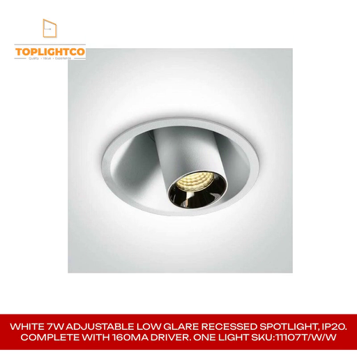 White 7W Adjustable Low Glare recessed spotlight, IP20. Complete with 160mA driver. One Light SKU:11107T/W/W by@Outfy
