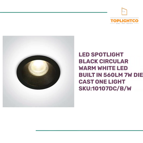 LED Spotlight Black Circular Warm White LED built in 560lm 7W Die Cast One Light SKU:10107DC/B/W by@Outfy