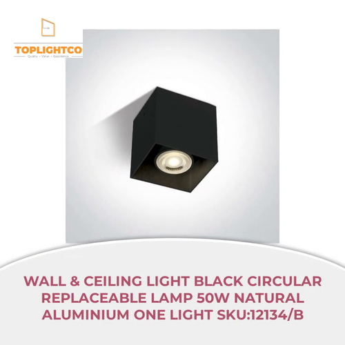 Wall &amp; Ceiling Light Black Circular Replaceable lamp 50W Natural Aluminium One Light SKU:12134/B by@Outfy