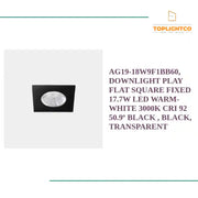 AG19-18W9F1BB60, DOWNLIGHT PLAY FLAT SQUARE FIXED 17.7W LED WARM-WHITE 3000K CRI 92 50.9&ordm; BLACK , Black, Transparent by@Outfy