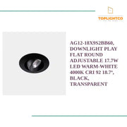 AG12-18X9S2BB60, DOWNLIGHT PLAY FLAT ROUND ADJUSTABLE 17.7W LED WARM-WHITE 4000K CRI 92 18.7&ordm;, Black, Transparent by@Outfy