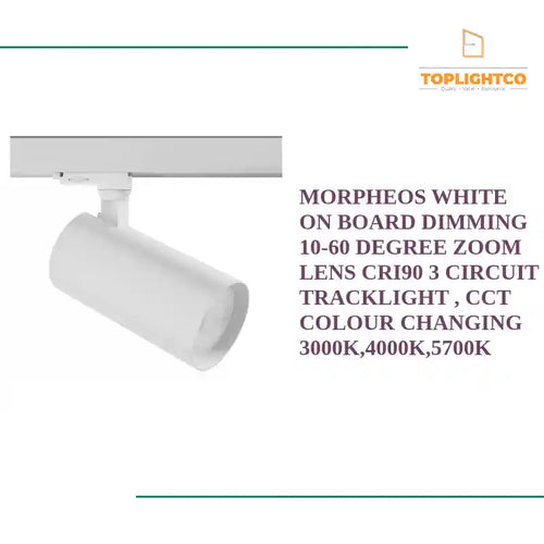 Morpheos White On Board Dimming 10-60 Degree Zoom Lens CRI90 3 Circuit Tracklight , CCT Colour Changing 3000K,4000K,5700K by@Outfy