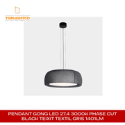 PENDANT GONG LED 27.4 3000K PHASE CUT BLACK TEIXIT TEXTIL GRIS 1401LM by@Outfy