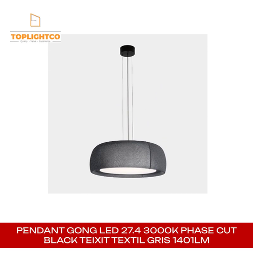 PENDANT GONG LED 27.4 3000K PHASE CUT BLACK TEIXIT TEXTIL GRIS 1401LM by@Outfy