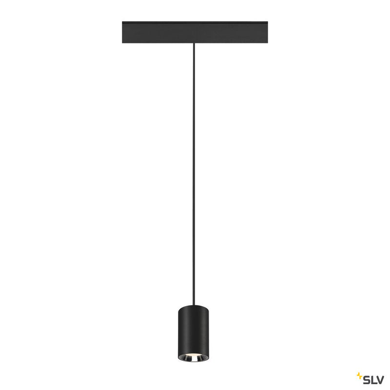 SLV 1006797 NUMINOS® XS, 48V pendant light, pendant length 150 cm, 4000 K, 20°, DALI 2, matt black / glossy chrome