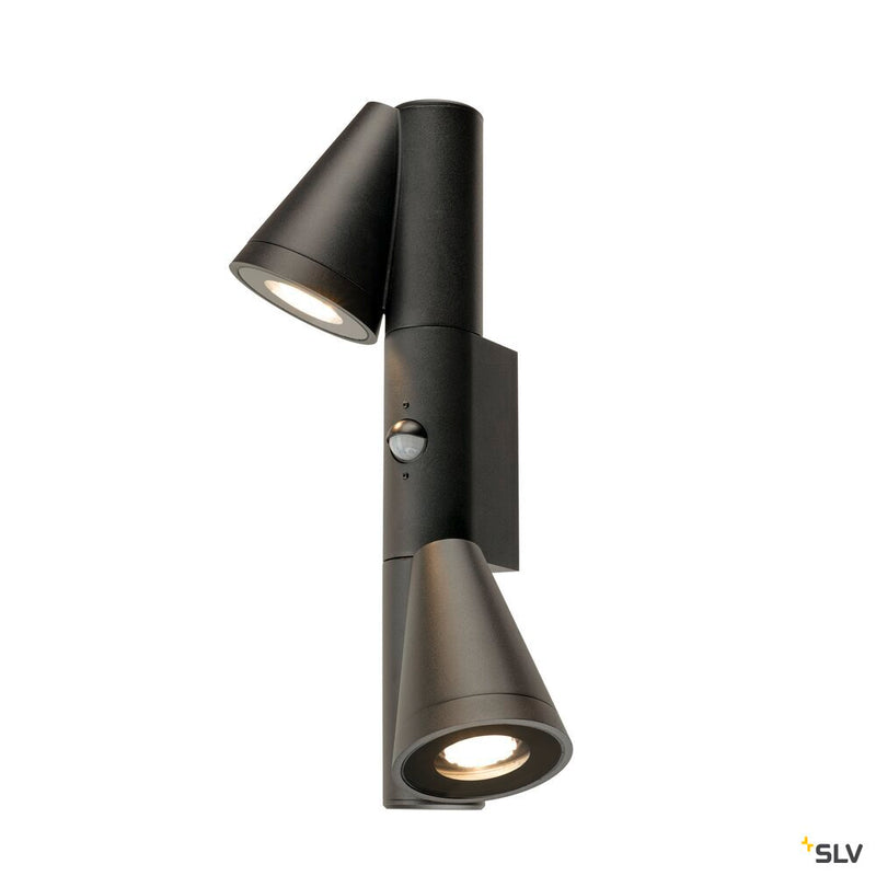 SLV 1008011 T-TUBE, wall-mounted light, GU10, double, sensor, IP44, max. 10 W, black