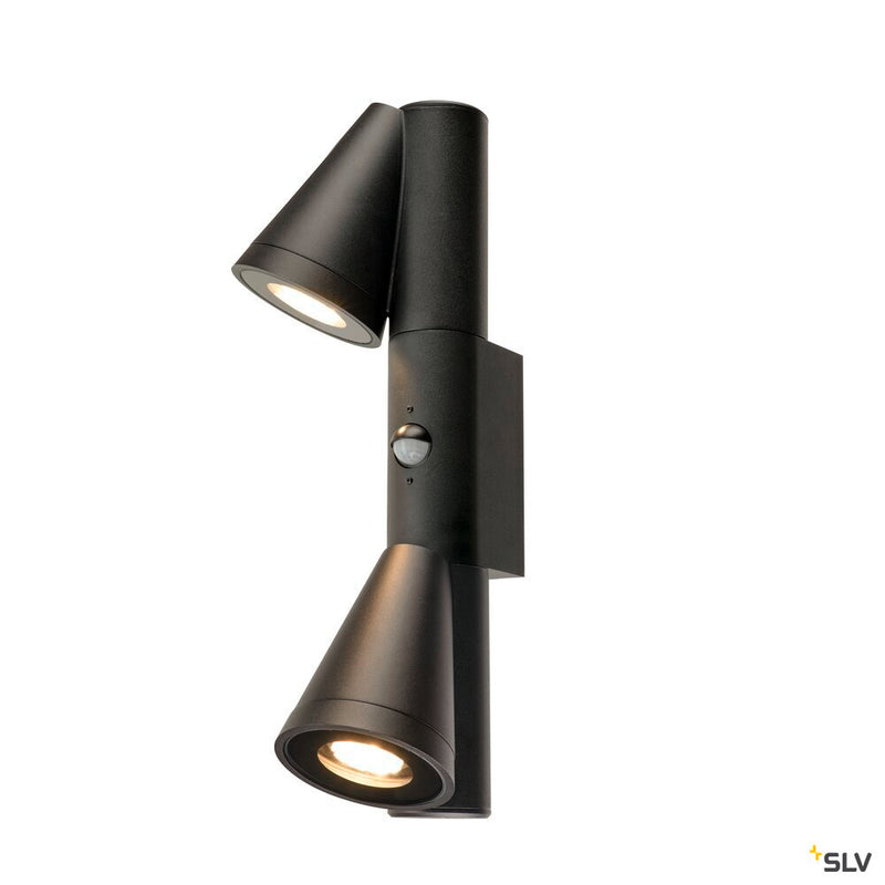SLV 1008011 T-TUBE, wall-mounted light, GU10, double, sensor, IP44, max. 10 W, black