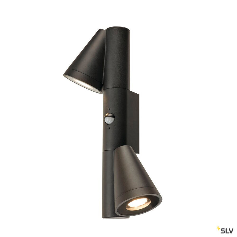SLV 1008011 T-TUBE, wall-mounted light, GU10, double, sensor, IP44, max. 10 W, black