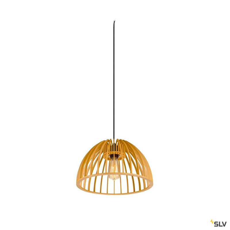 SLV 1008045 WUD, pendant light, E27, half round, open cable end, 1 x max. 60 W, black