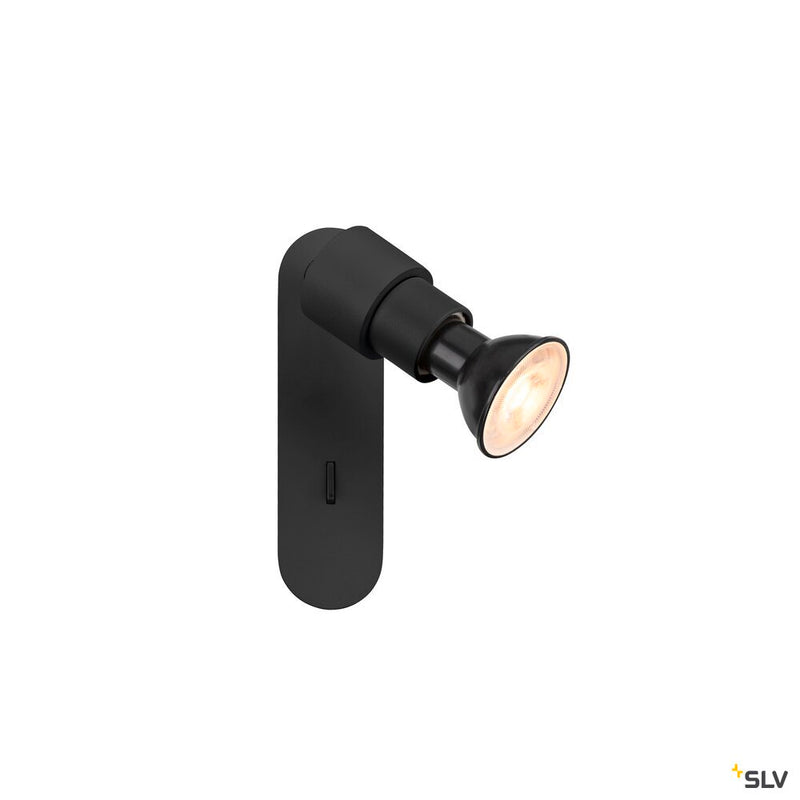 SLV 1008231 PURI 2.0 Basic, wall and ceiling-mounted light, switch, round, 1x max. 6 W GU10, black