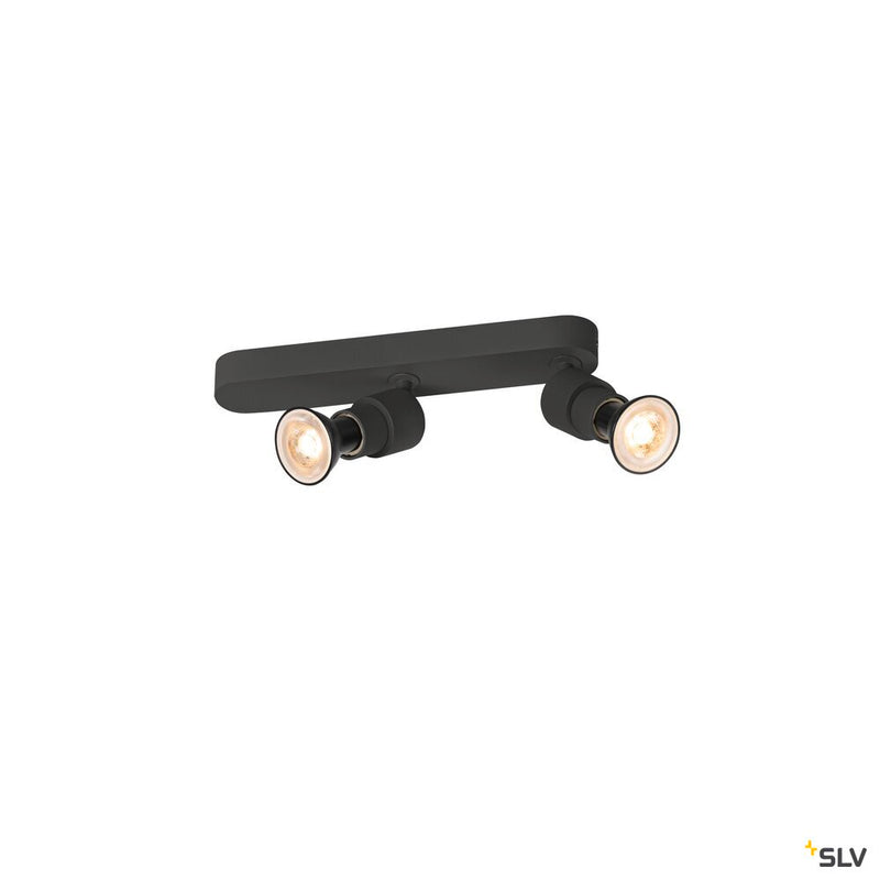SLV 1008233 PURI 2.0 Basic, wall and ceiling-mounted light, asymmetrical, round, 2 x max. 6 W GU10, black