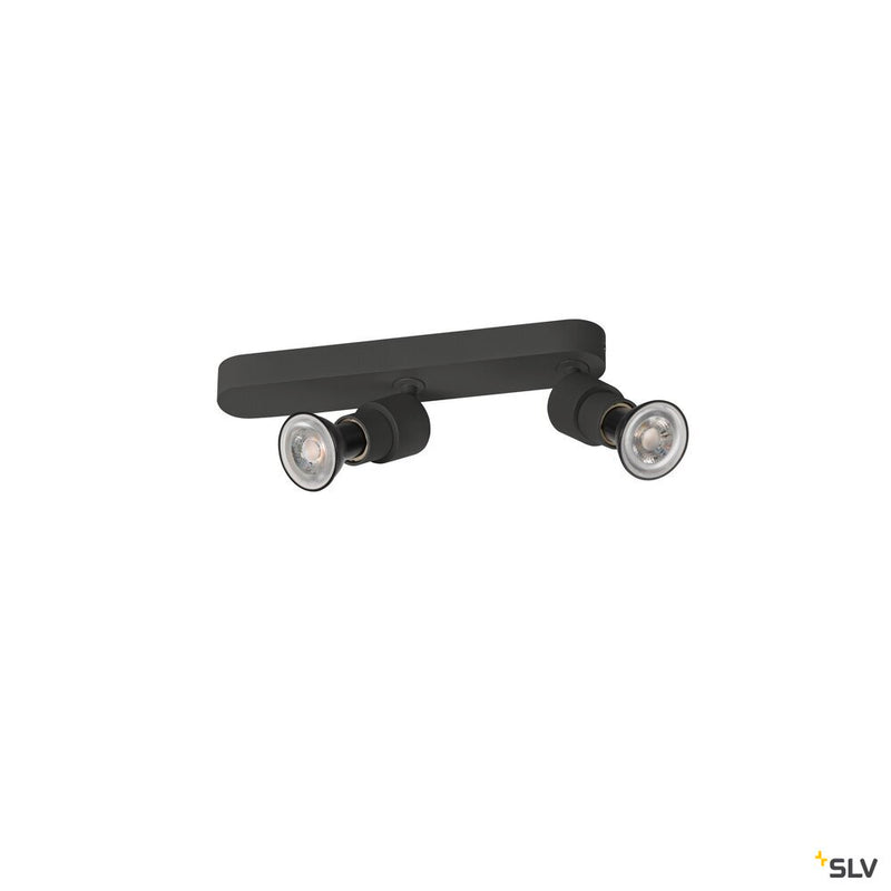 SLV 1008233 PURI 2.0 Basic, wall and ceiling-mounted light, asymmetrical, round, 2 x max. 6 W GU10, black