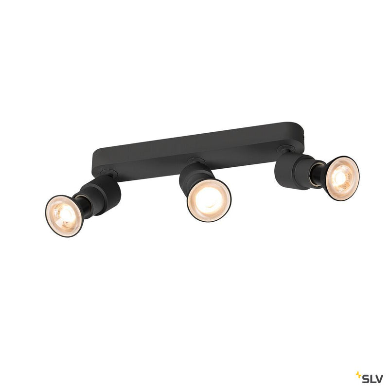 SLV 1008235 PURI 2.0 Basic, wall and ceiling-mounted light, long, round, 3 x max. 6 W GU10, black