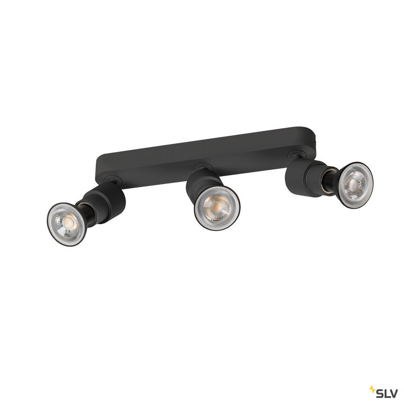 SLV 1008235 PURI 2.0 Basic, wall and ceiling-mounted light, long, round, 3 x max. 6 W GU10, black