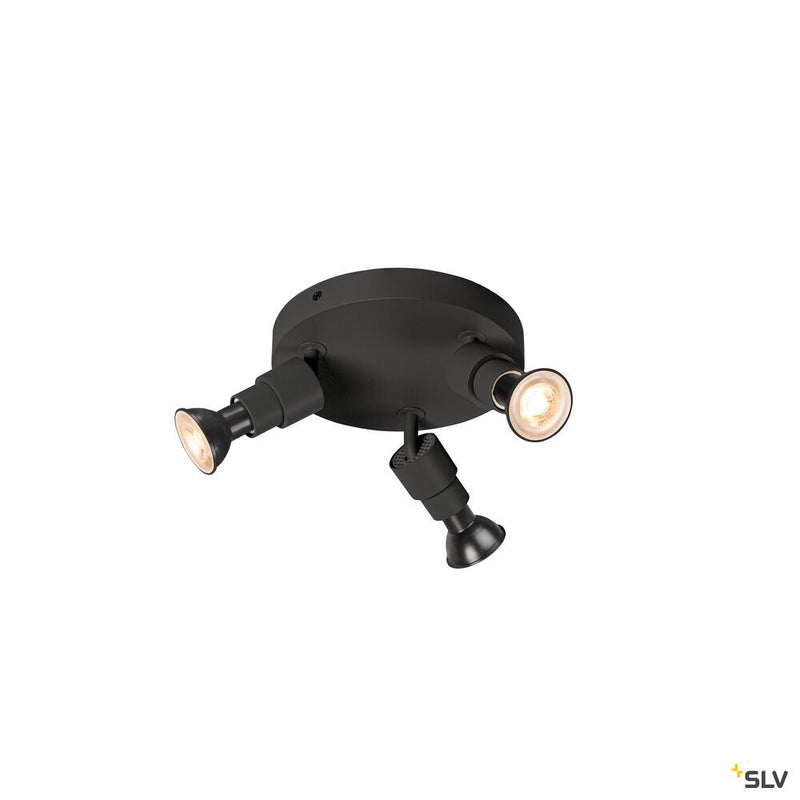 SLV 1008237 PURI 2.0 Basic, wall and ceiling-mounted light, round, 3 x max. 6 W, GU10, black