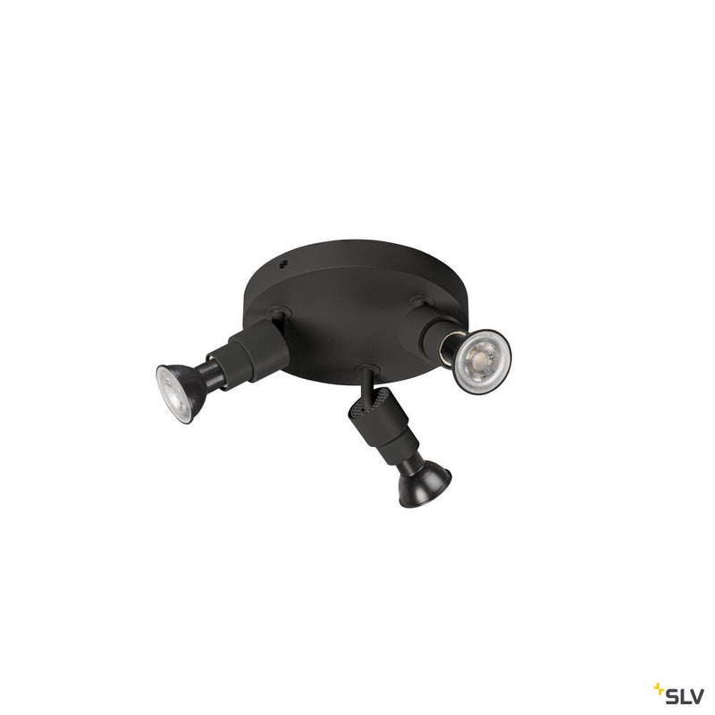SLV 1008237 PURI 2.0 Basic, wall and ceiling-mounted light, round, 3 x max. 6 W, GU10, black