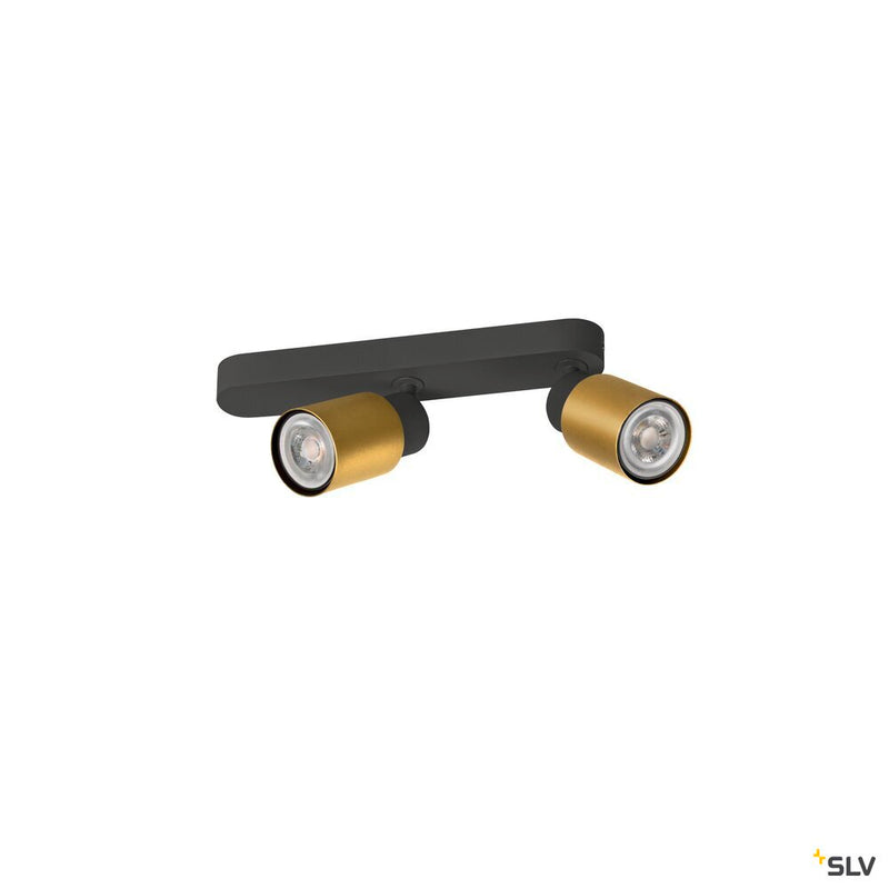 SLV 1008309 PURI 2.0 Tube, wall and ceiling-mounted light, asymmetrical, 2 x max. 6 W GU10, black / gold