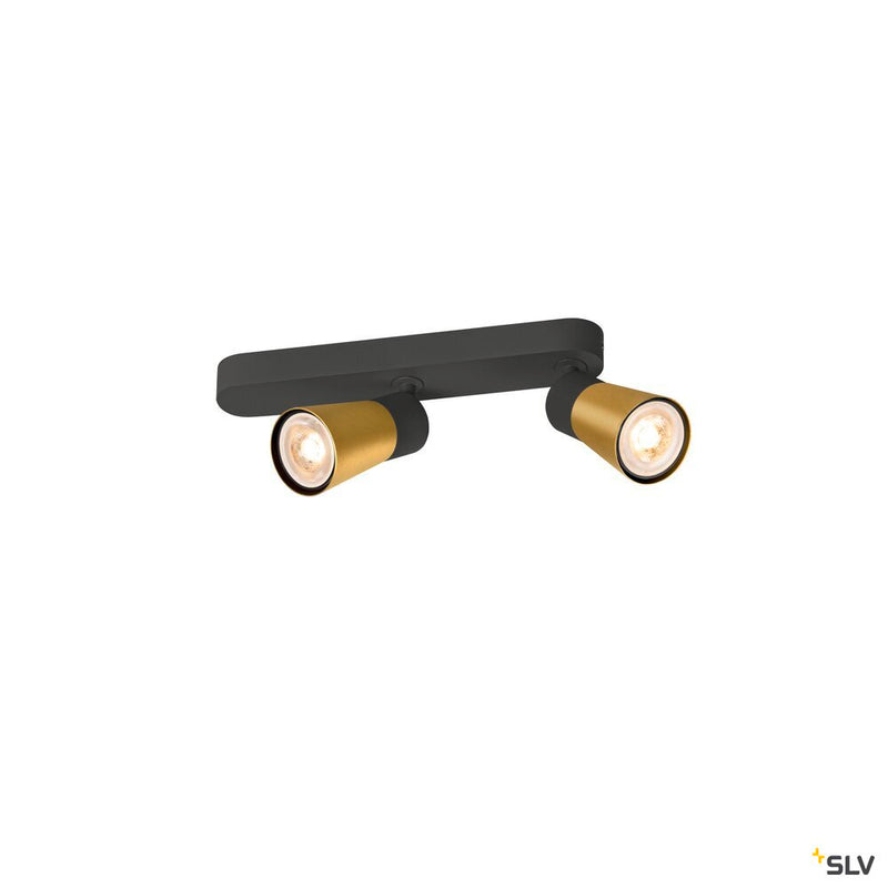 SLV 1008313 PURI 2.0 Cone, wall and ceiling-mounted light, asymmetrical, 2 x max. 6 W GU10, black / gold