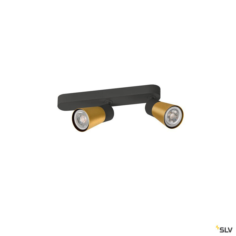 SLV 1008313 PURI 2.0 Cone, wall and ceiling-mounted light, asymmetrical, 2 x max. 6 W GU10, black / gold
