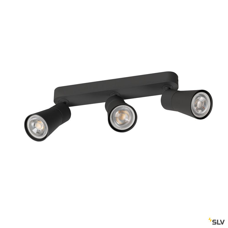 SLV 1008324 PURI 2.0 Cone, wall and ceiling-mounted light, long, 3 x max. 6 W GU10, black
