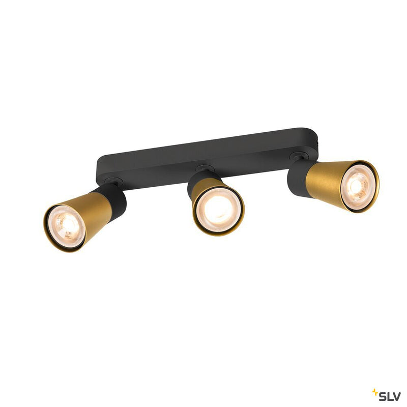 SLV 1008325 PURI 2.0 Cone, wall and ceiling-mounted light, long, 3 x max. 6 W GU10, black / gold